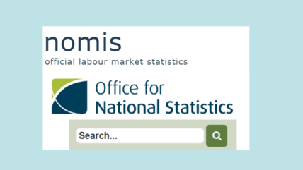 Office for National Statistics and Nomis logo with search icon on light blue background