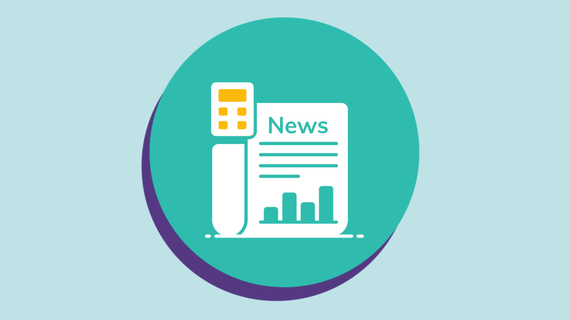 Image of news in text and chart icon on teal circle